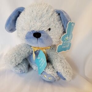 CCarters Blue Puppy Dog Plush Woof yellow bow Shaggy 6" With Tags NO SOUND‎